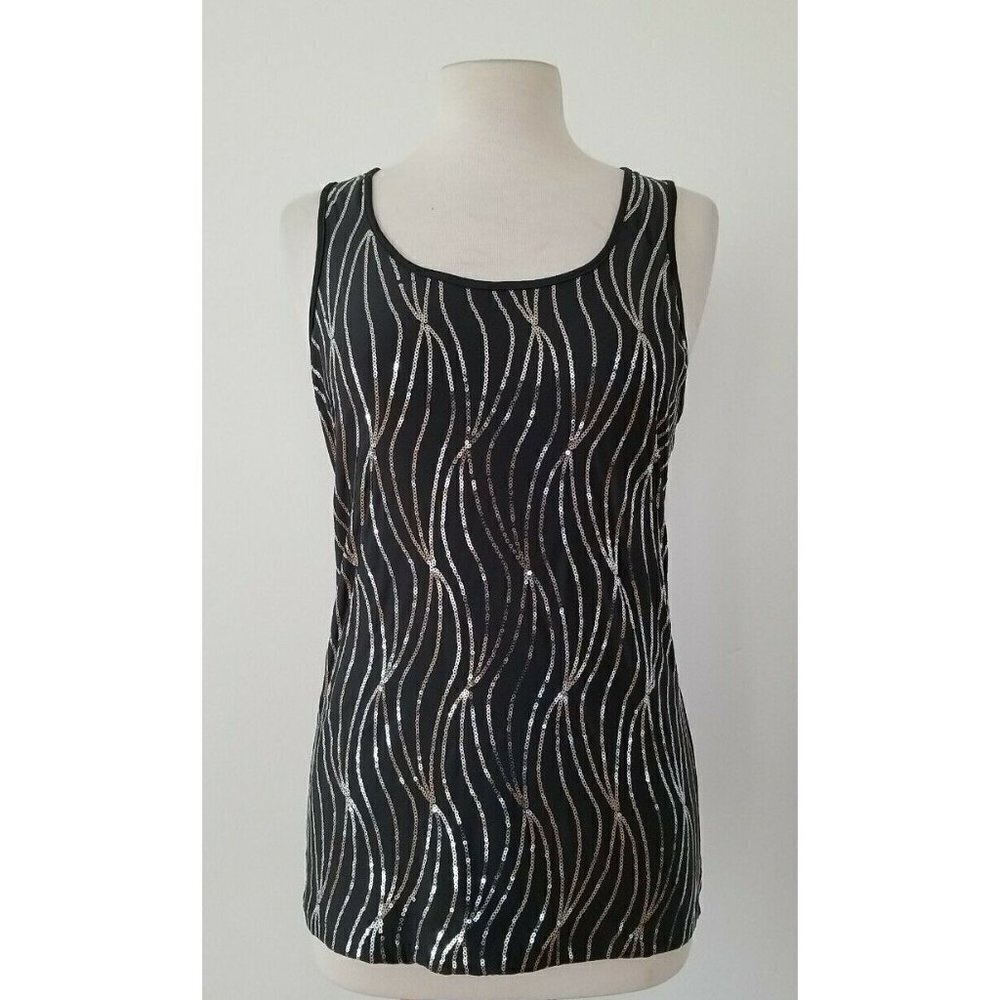 Modern Movements Black Blouses Sleeveless With Silver Sequins Size Large